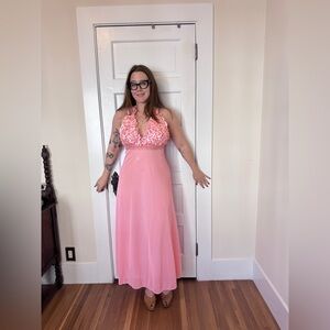 Vintage Late 1960s Pink Nylon Nightgown Sz L